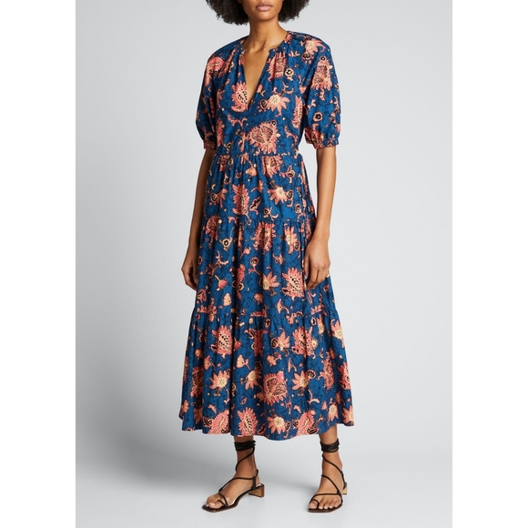 A.L.C. Tiered Paisley Floral Print Cotton Maxi Dress - Picture 2 of 15